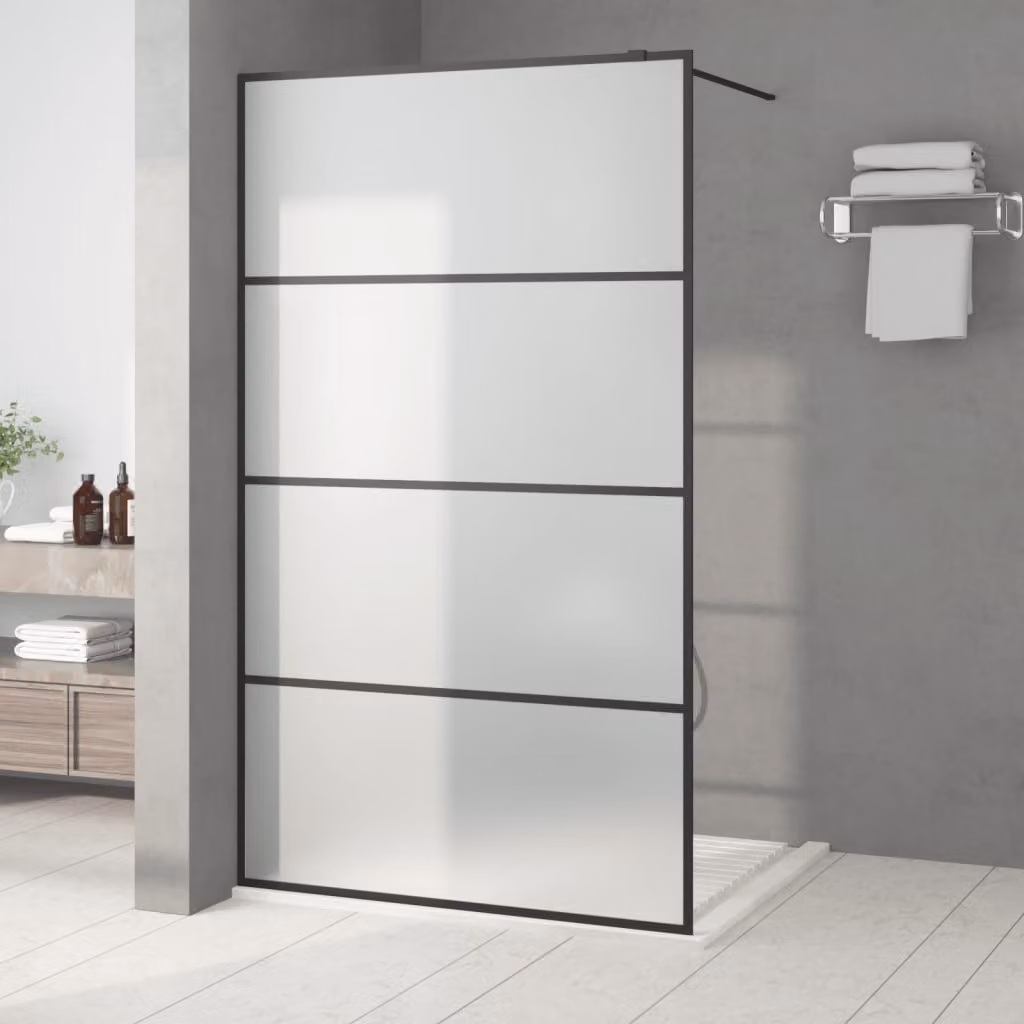 Parete Doccia Walk in vidaXL Nera con Vetro Smerigliato ESG, L: 115 cm, H: 195 cm – 1
