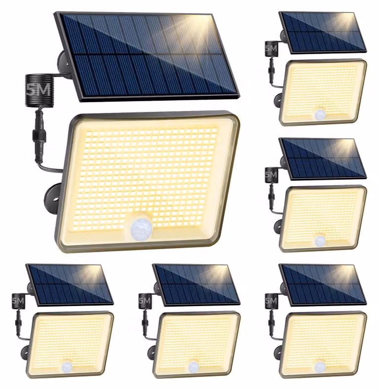 6 luci solari da esterno con sensore di movimento, 3000K, 348 LED, grado di protezione IP65