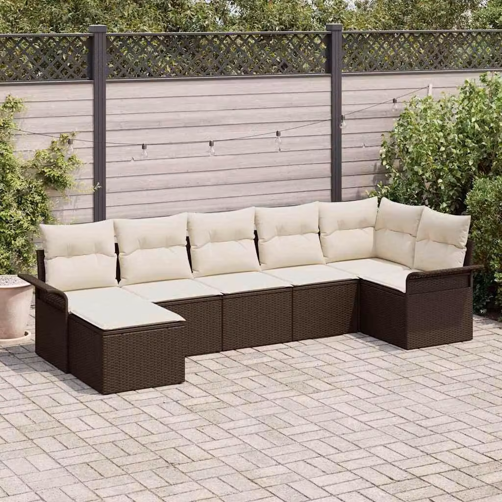 Maison Exclusive - Set Divano da Giardino con cuscino 7 pcs Marrone Poly Rattan