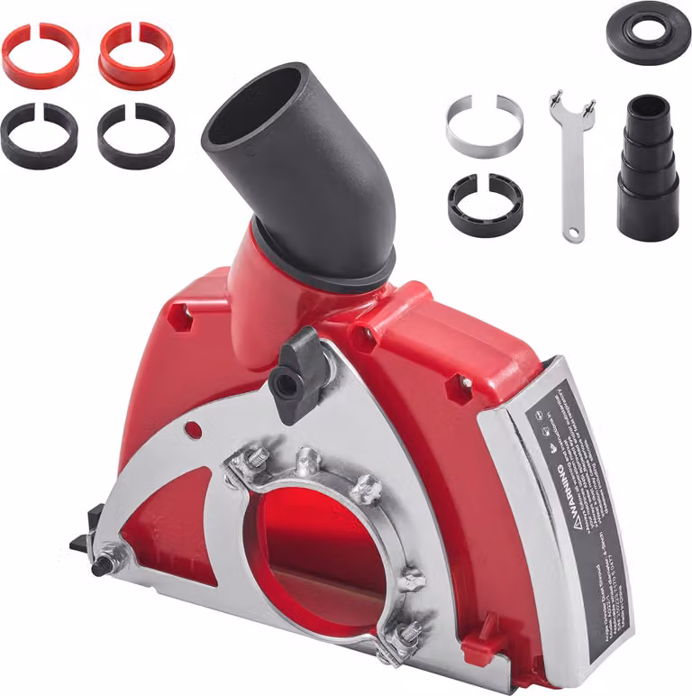 SucceBuy Cuffia di aspirazione per smerigliatrice angolare, adatta a 100-125 mm, incl. 6 dischi di serraggio, rosso