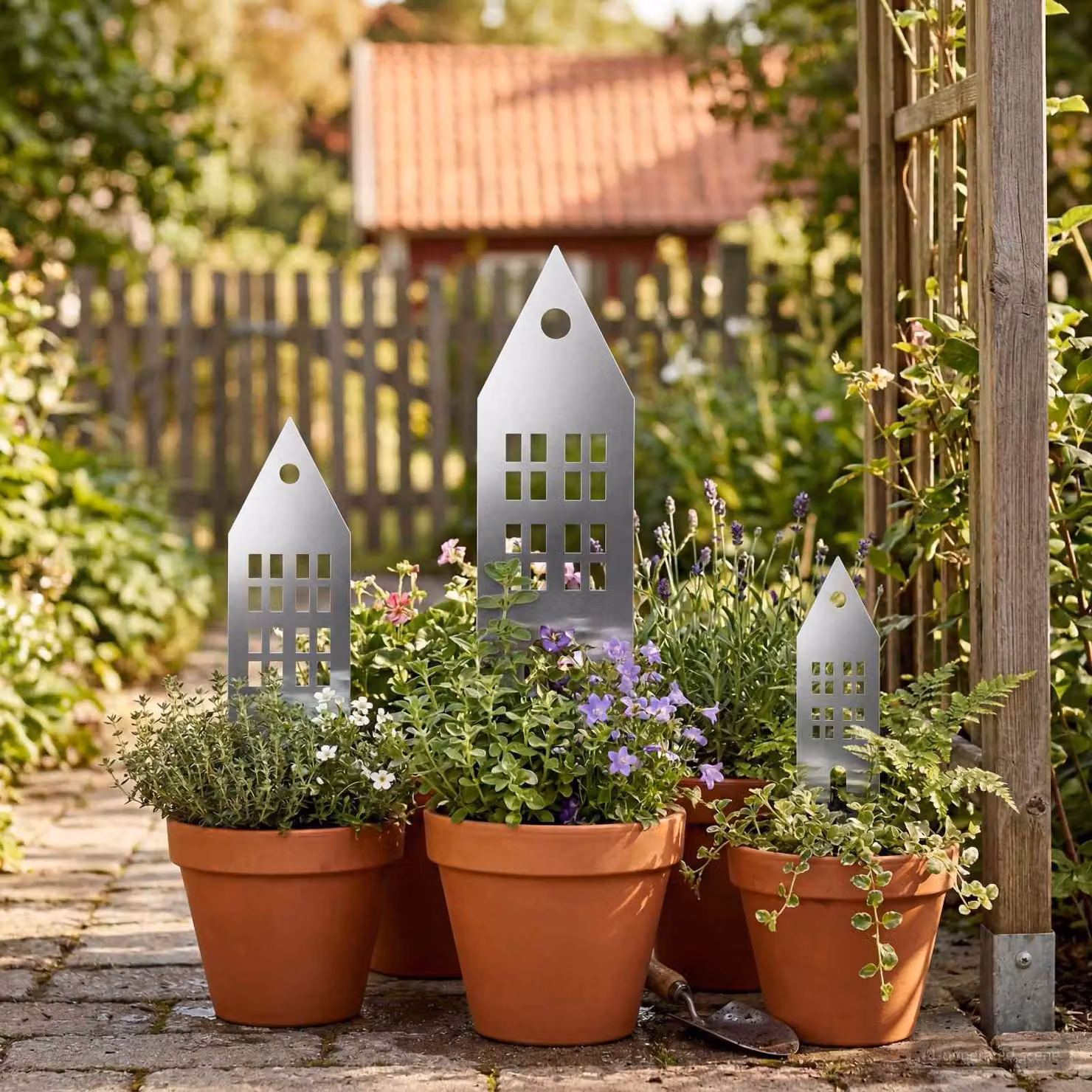 Set di 3 pali da giardino vidaXL in acciaio zincato argento, L/P/H: 41 x 10 x 0,08 cm