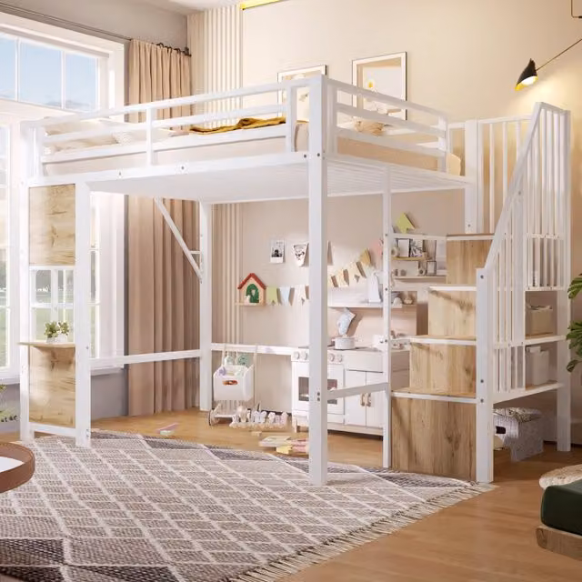 Letto a soppalco REDOM per bambini in metallo e MDF bianco L/P: 140 x 200 cm