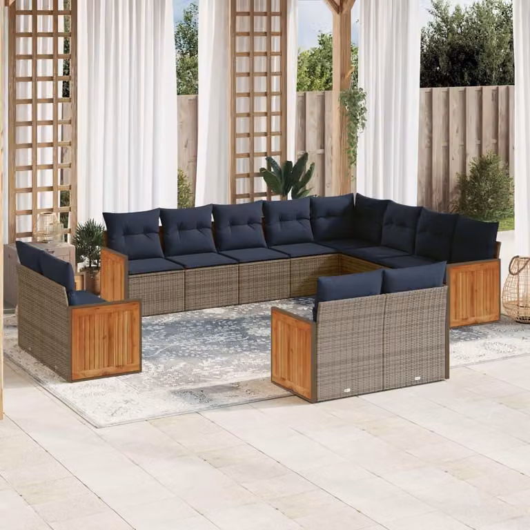 Maison Exclusive - Set da giardino 12 pezzi con cuscini, grigio, polyrattan