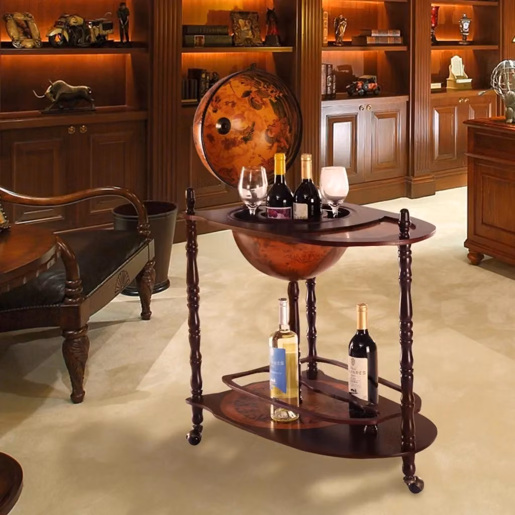 Mappamondo Mini Bar Porta Liquori Design Mania Vintage con Ruote, Colore Marrone, L/P/H: 70 x 45 x 89 cm – 2