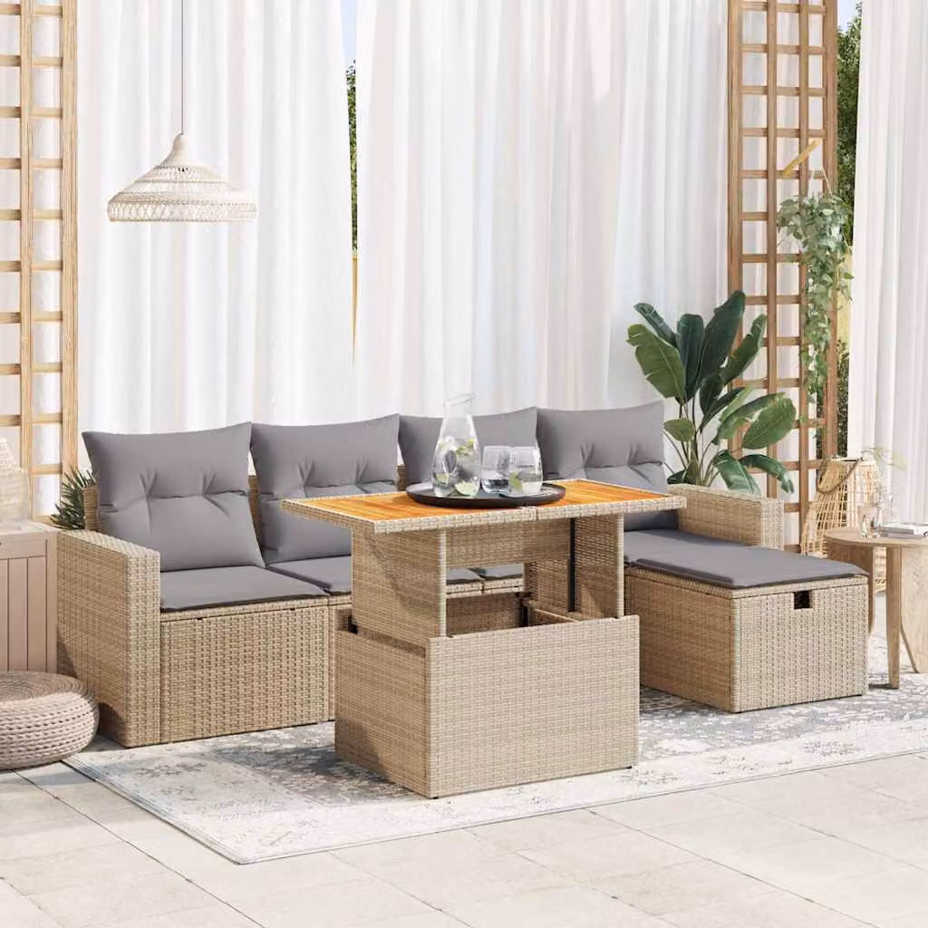 Maison Exclusive - Set Divano da Giardino 6 pz con Cuscini Beige Polyrattan Acacia