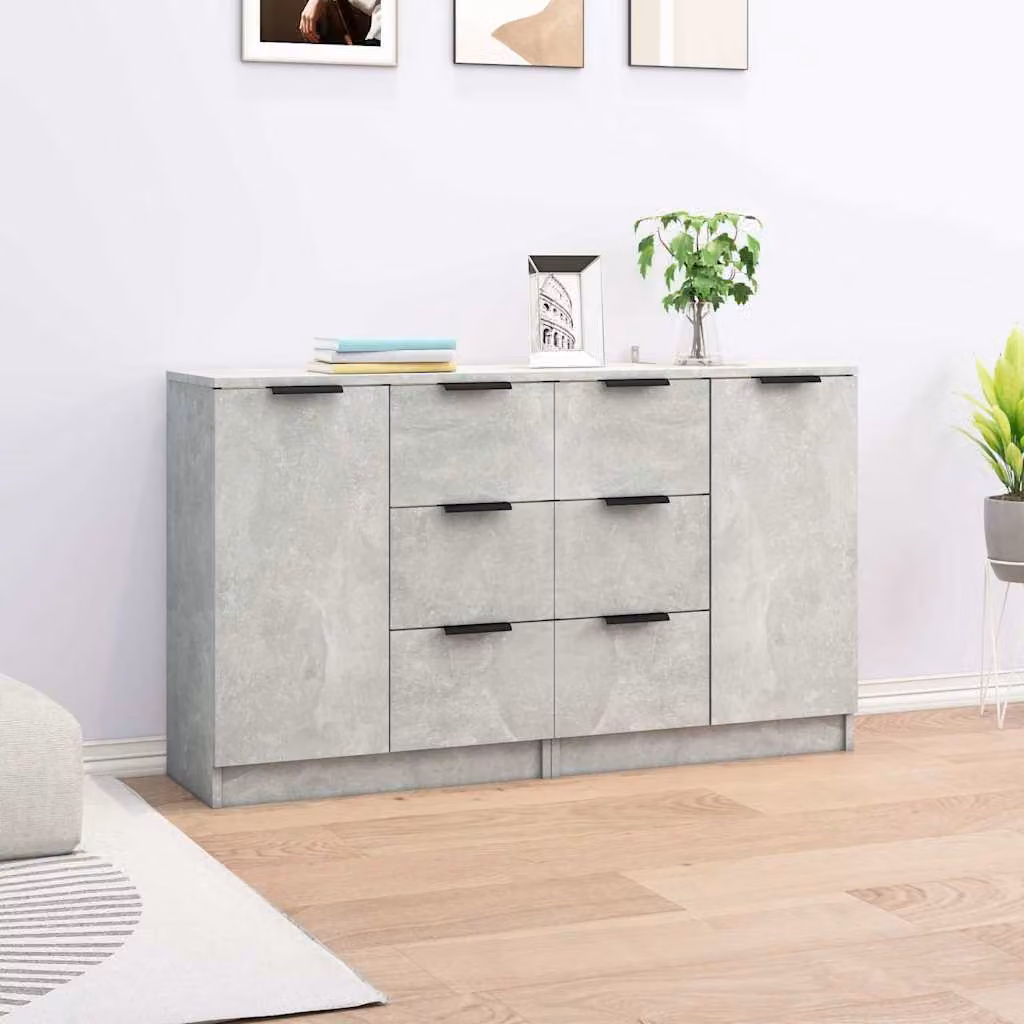 Set di 2 credenze vidaXL in legno multistrato grigio cemento, L/P/H: 60 x 30 x 70 cm
