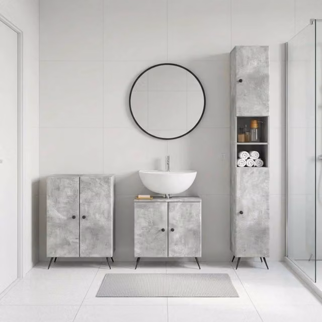 Set di armadietti da bagno in 3 pezzi BREDA Grigio Cemento 3417480