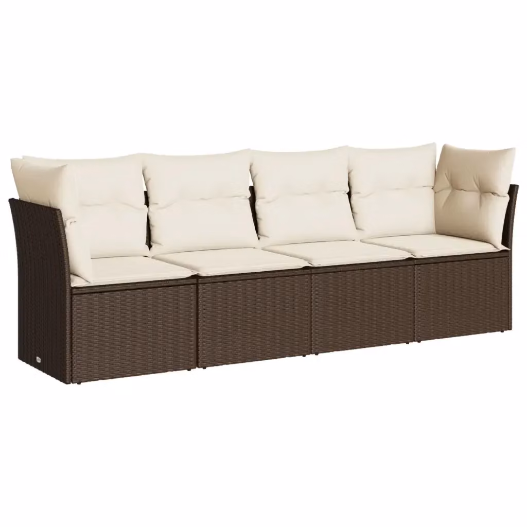 vidaXL Set Divano da Giardino a L con Cuscini Marrone e Bianco in Polyrattan e Acciaio – 2