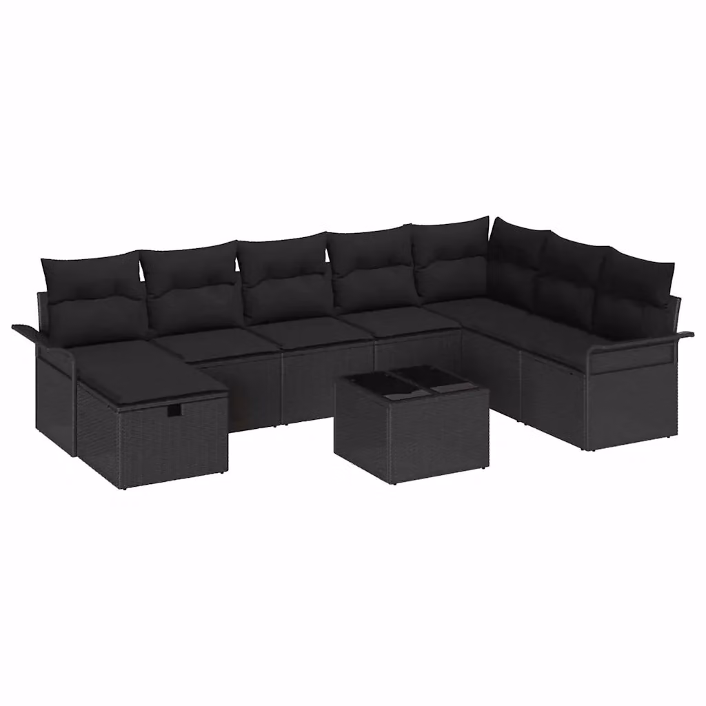 Set Divano da Giardino vidaXL 9 Pezzi in Poly Rattan con Cuscini e Tavolino, Nero e Grigio – 2