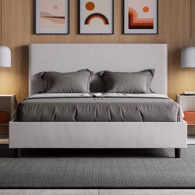 Letto matrimoniale imbottito Focus Ityhome con contenitore in similpelle bianco L/P/H: 175 x 122 x 230 cm – 2