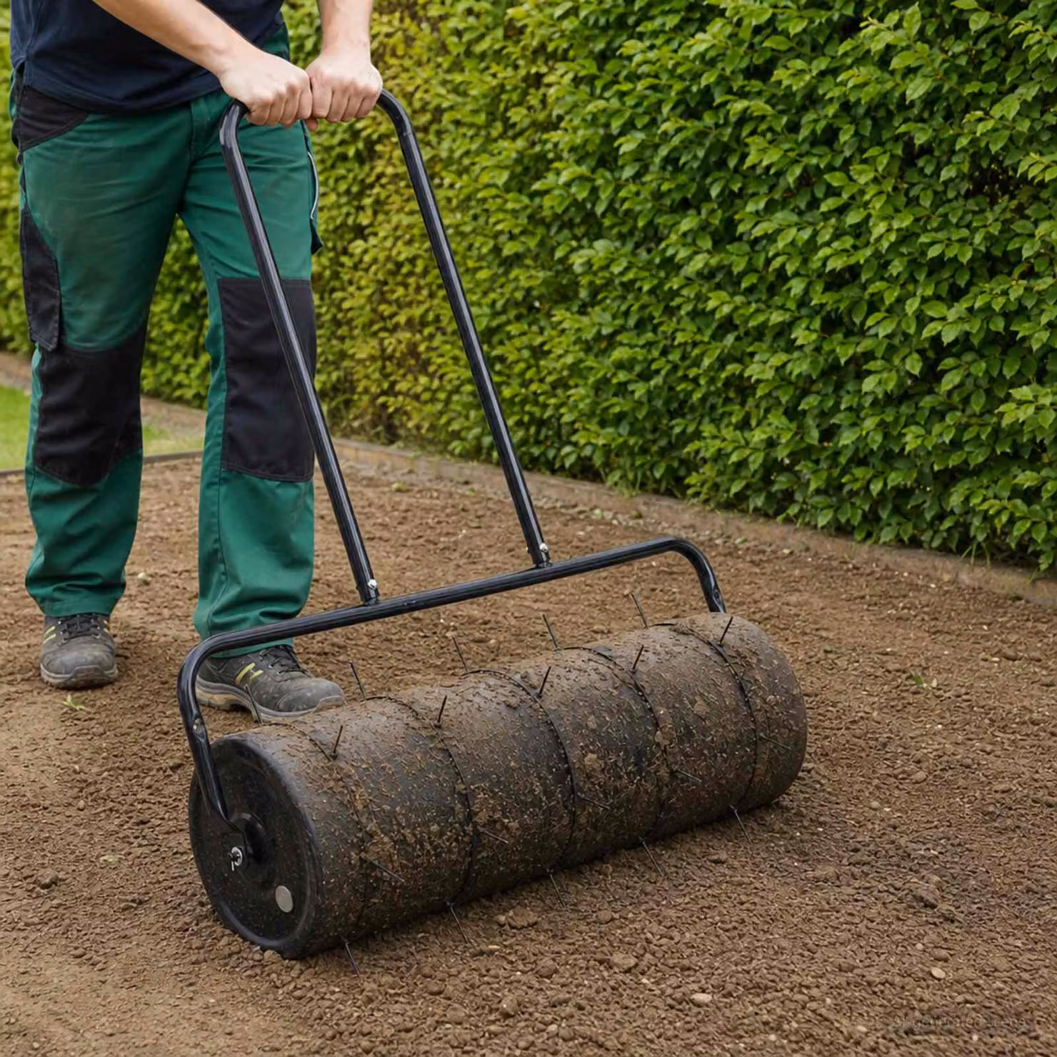 Rullo per prato da giardino con morsetti per aeratori vidaXL in acciaio nero
