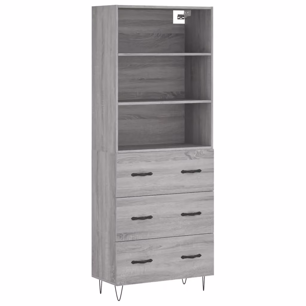 Credenza moderna vidaXL in legno e metallo, colore grigio, L: 69,5 cm, P: 34,0 cm, H: 180,0 cm – 2