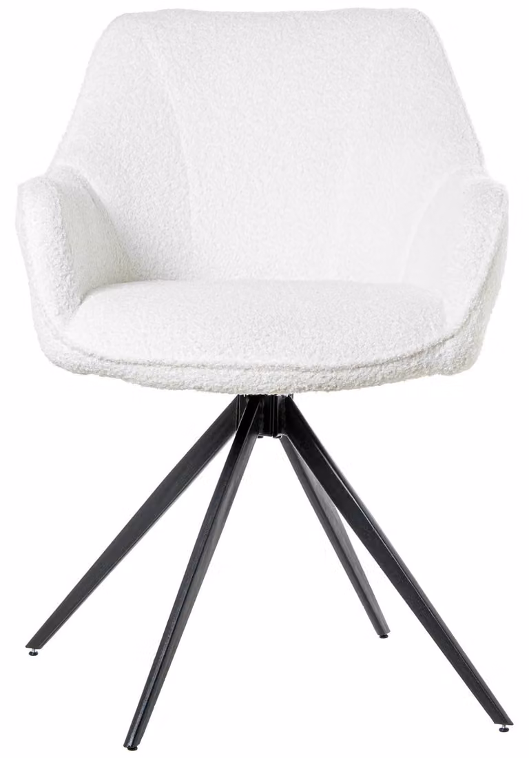 Set di 2 poltrone girevoli, struttura in metallo e rivestimento in tessuto, colore ecru/nero, dimensioni 47x57x82 cm
