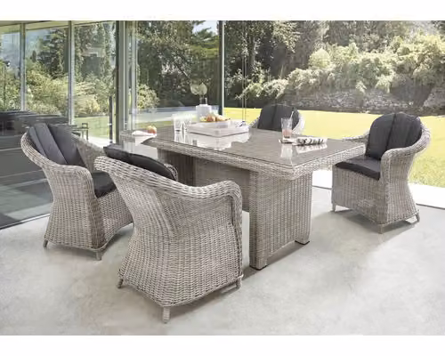 Dinette Destiny MALAGA LUNA 4 poltrone + tavolo 165x90x75cm, bianco vintage