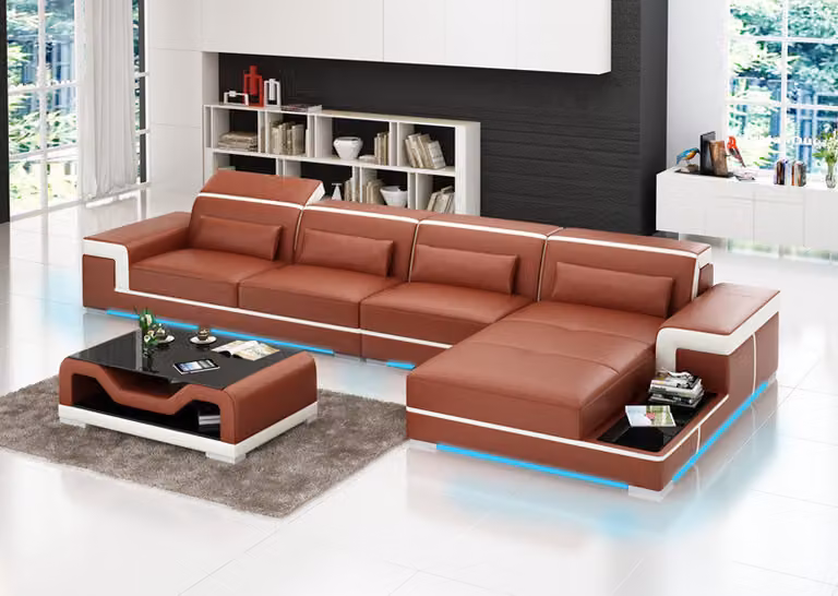 Ledersofa USB Wohnlandschaft Ecksofa Ecke Garnitur Design Moderne Sofa Couch