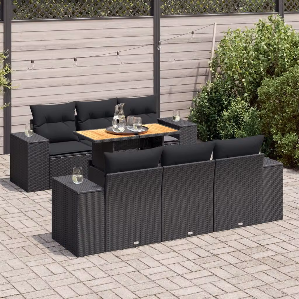 Maison Exclusive - Set Divani da Giardino con Cuscini 7pz Nero Polyrattan