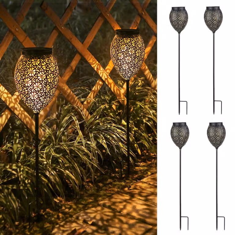 Set di 4 lampade solari, grado di protezione IP65, impermeabili, per uso esterno, colore rame