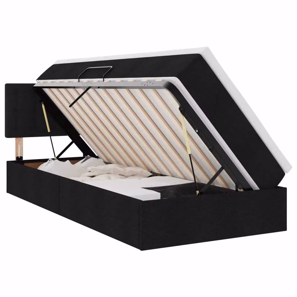 Letto con contenitore vidaXL in tessuto nero con illuminazione LED e porta USB, L/P/H: 200 x 100 x 88 cm – 2