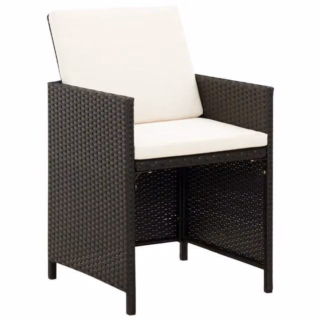 Set di 4 Sedie da Giardino in Polyrattan con Cuscini Bianchi e Nero Moderno