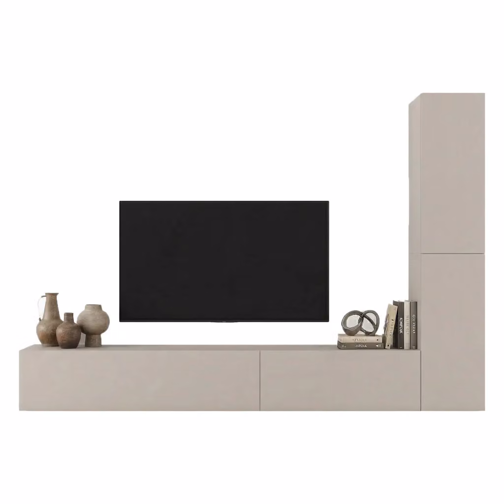 Parete Attrezzata Modulabile Gatafa DMORA, Mobile Soggiorno Moderno Beige con Ante a Battente e Ripiani Interni – 2