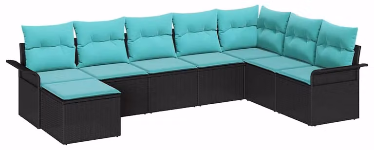 Set Divano da Giardino con cuscino 8 pcs Nero Poly Rattan