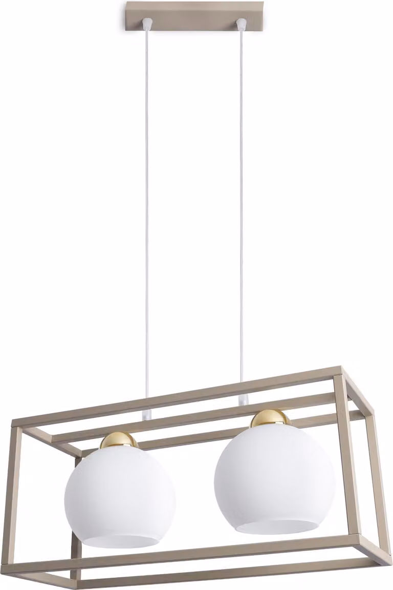 Lampada a sospensione Eliza Cage cashmere-oro a 2 luci con paralumi bianchi E27 – elegante lampada a sospensione per il soggiorno
