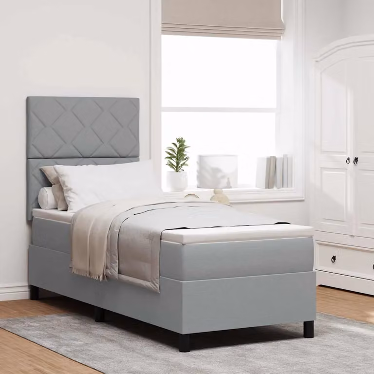 Letto a molle con testiera vidaXL in tessuto Grigio chiaro L 80 x P 200 cm
