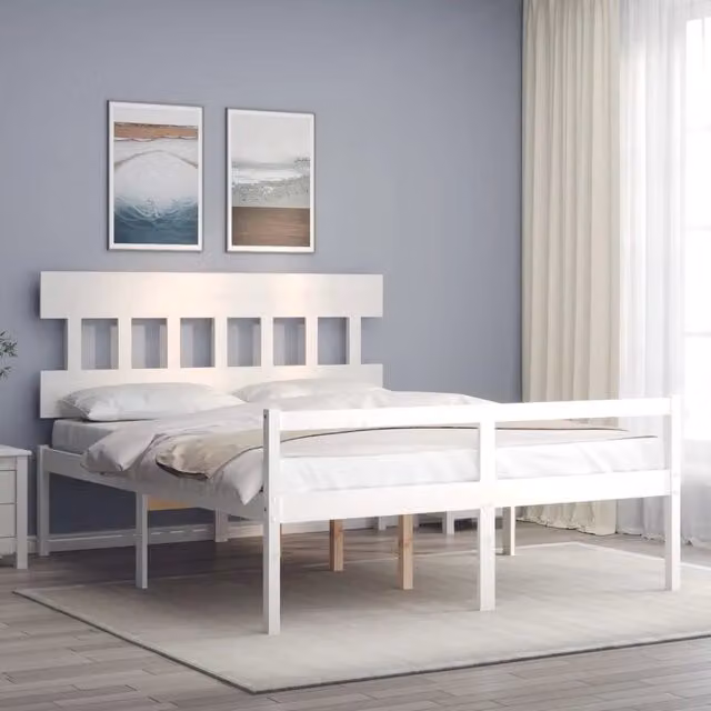 Letto per anziani Design Mania in legno massello di pino bianco con testiera e struttura L/P: 160 x 200 cm – 1