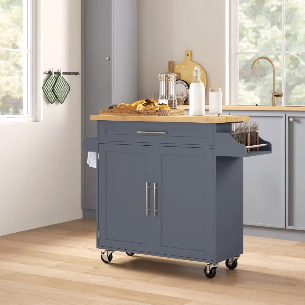 Carrello da Cucina Moderno Giordanoshop con Cassetto, Portaspezie e Armadietto, Grigio e Beige, L/P/H: 109 x 40 x 89 cm – 2