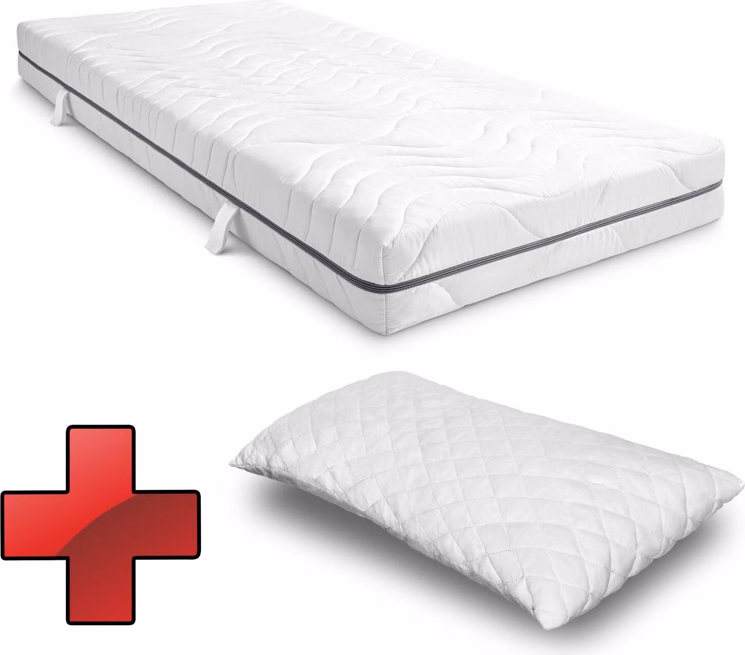 materasso viscoelastico a 7 zone Sleezzz Smart 90 x 200 cm, altezza 18 cm, livello di rigidità H3 con schiuma a memoria d'aria + cuscino CloudComfort Basic in gel-flake 40x80 cm