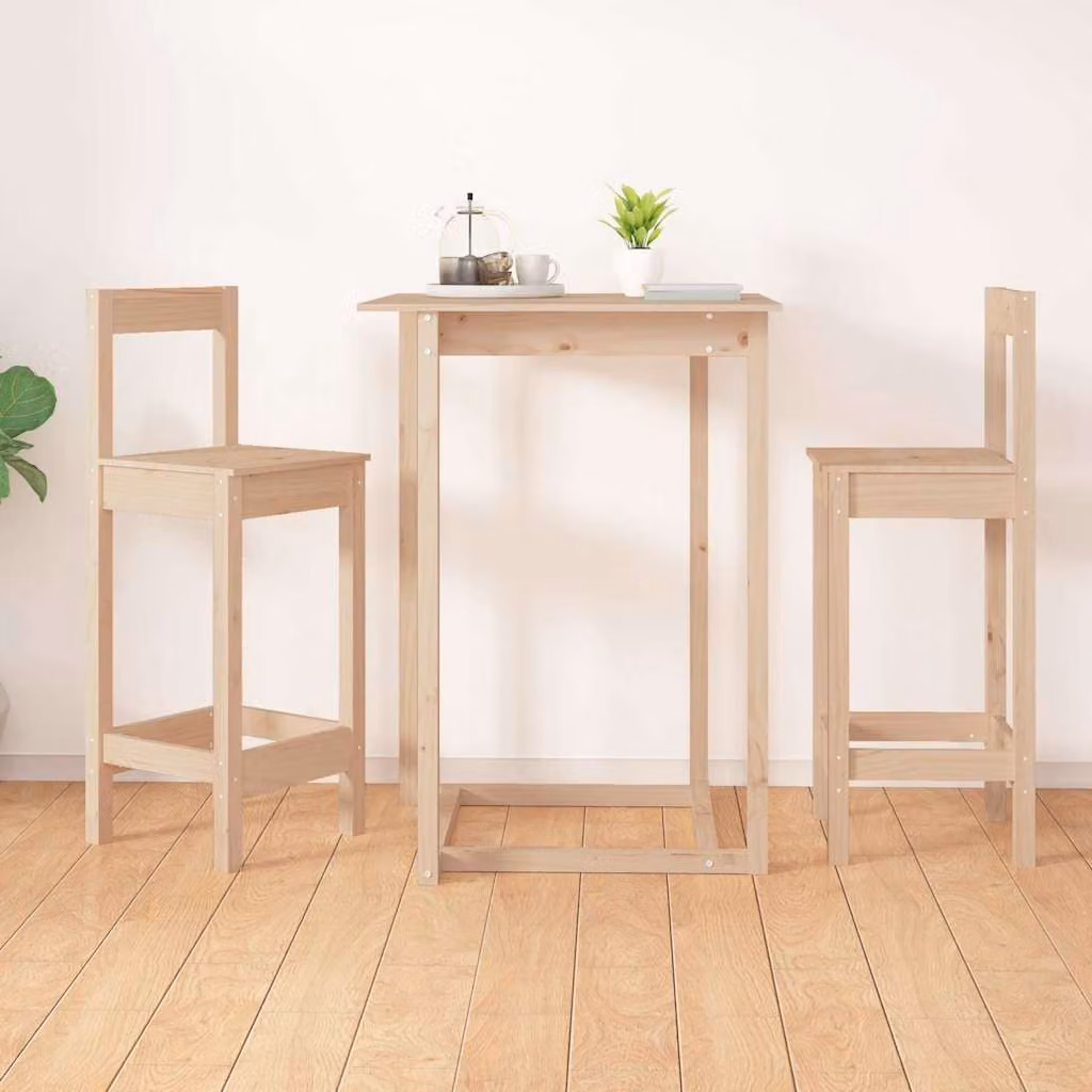 Set di 2 sedie da bar vidaXL in legno massello di pino color marrone e beige, L/P/H: 40 x 41,5 x 112 cm