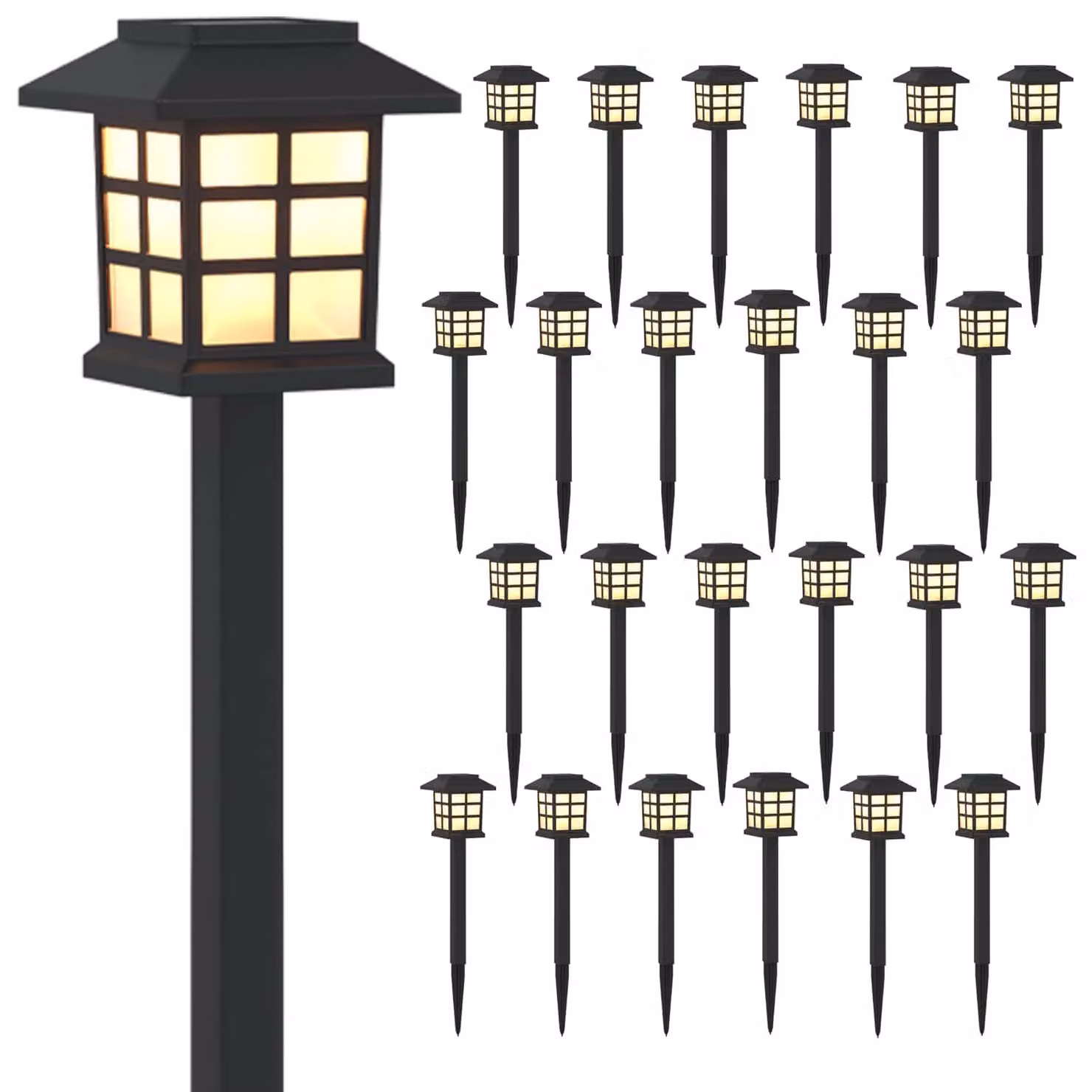 Lampade solari da esterno con picchetto, 24 pezzi, luce bianco caldo, materiale: polipropilene