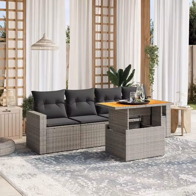 Set Divano da Giardino 5 pz con Cuscini-Sofa da Giardino-Divanetto da esterno Grigio in Polyrattan 791278