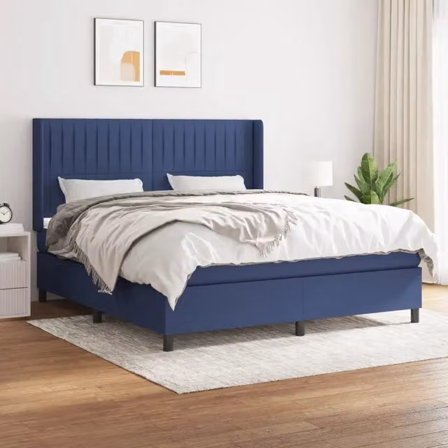 Letto Ibrido vidaXL con Giroletto a Molle e Materasso Blu e Bianco L/P/H: 160 x 200 x 63 cm – 1