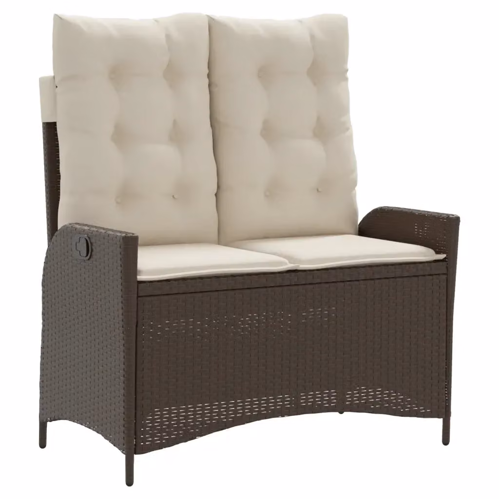 Panca Reclinabile da Giardino Design Mania in Polyrattan Marrone con Cuscini e Braccioli – 2