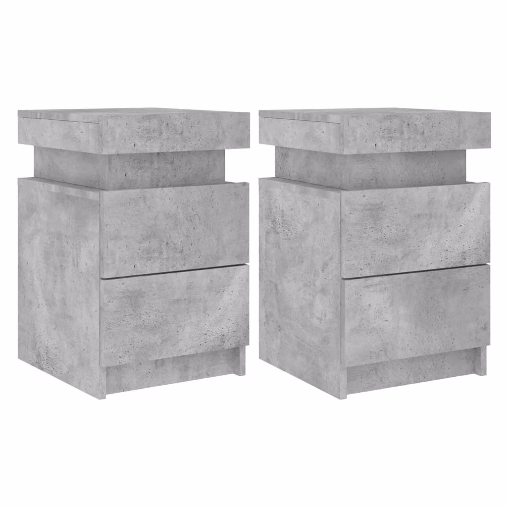 Set di 2 comodini moderni vidaXL con luci LED integrate in legno grigio opaco L/P/H: 35 x 39 x 55 cm – 2