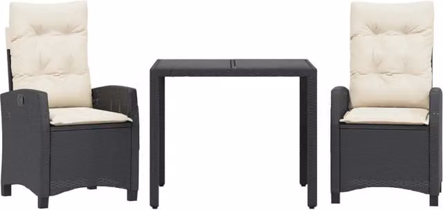 Set da Pranzo da Giardino 3 pz | Set Salotto da Giardino con Cuscini Nero in Polyrattan