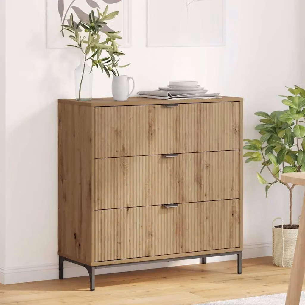 Credenza moderna vidaXL in legno e metallo color rovere, L 79,5 x P 33 x H 82 cm