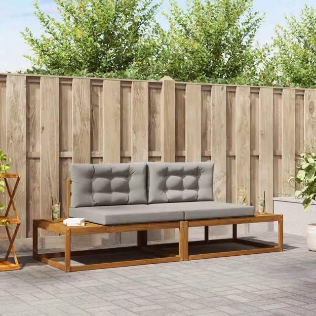 Set di divani da esterno-Sofa da giardino con cuscino Grigio Naturale e Chiaro 976902