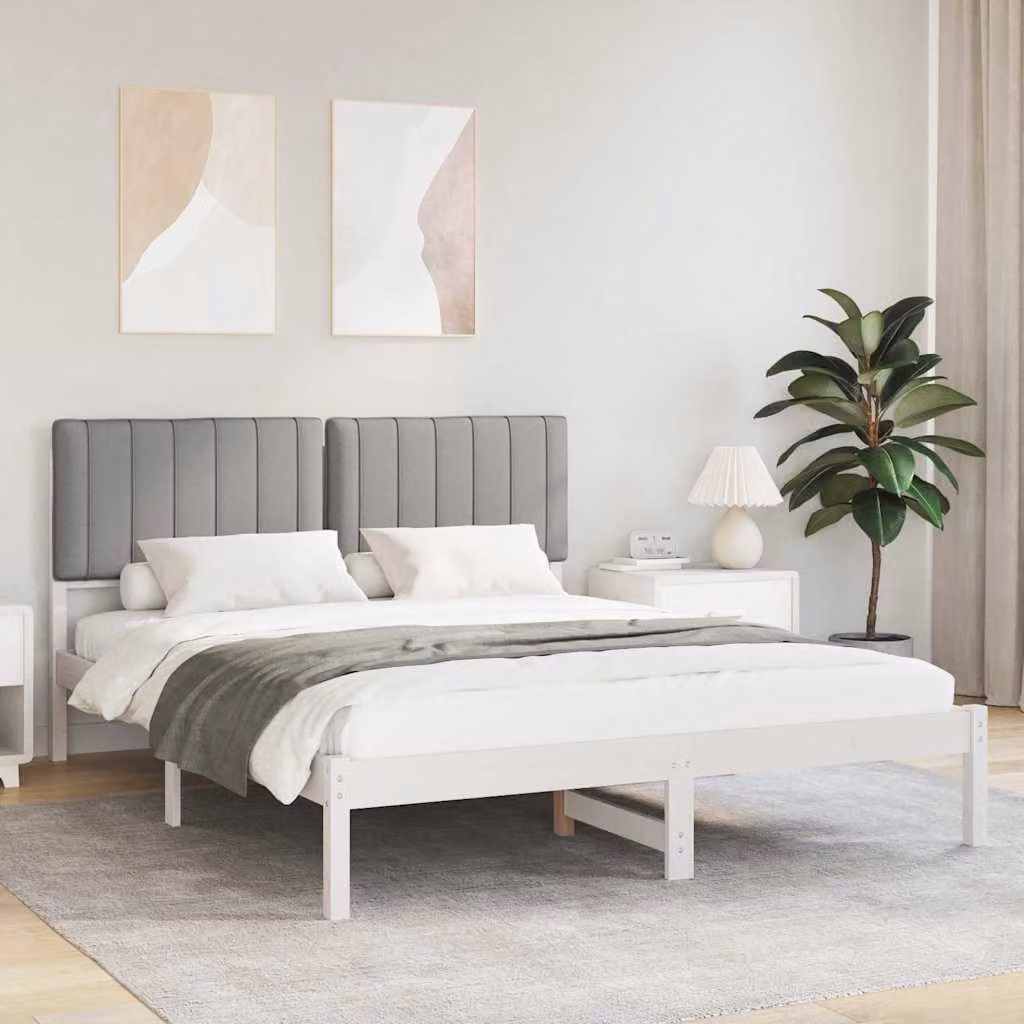 Letto con Testiera Rivestita vidaXL in Legno di Pino e Tessuto Grigio L/P/H: 150 x 200 x 84,5 cm – 1