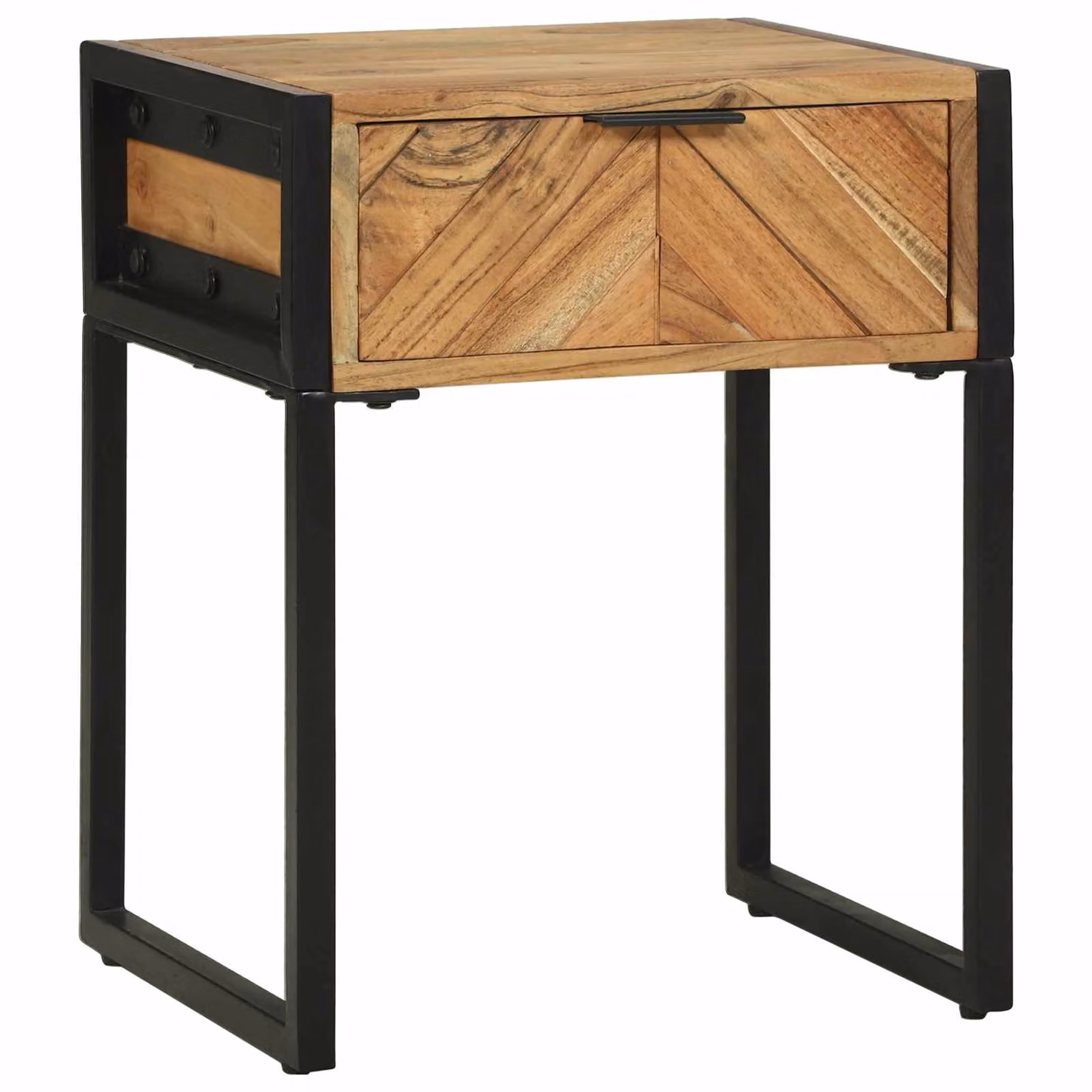 Comodino vidaXL in legno di acacia e metallo stile rustico, Marrone, L 40 x P 35 x H 50 cm