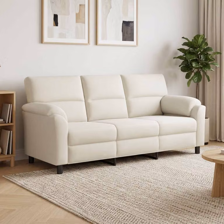 Divano moderno vidaXL in velluto color crema con struttura in metallo, L: 214 cm, P: 85 cm, H: 93 cm