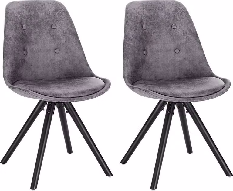 Sedia per ospiti Happyment Lizi – Grigio scuro – Sedie da pranzo – Rivestimento in tessuto – Gambe in legno – Set da 2 – Altezza seduta 46 cm – Deluxe
