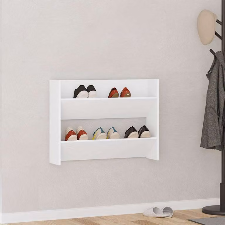 Scarpiera a muro moderna vidaXL bianca in legno con scomparti basculanti L: 80 cm, P: 18 cm, H: 60 cm