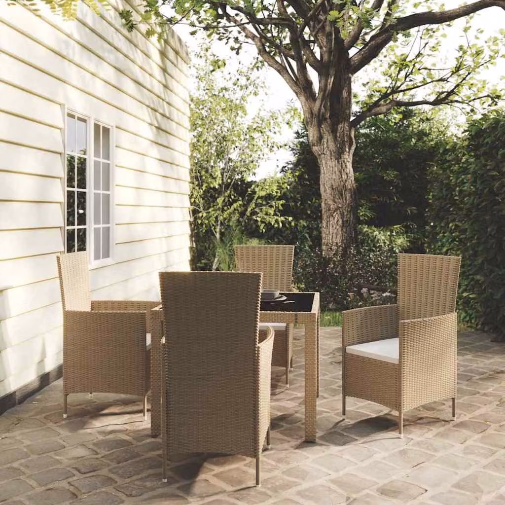 Set da pranzo da giardino vidaXL in polyrattan beige con 5 pezzi e cuscini