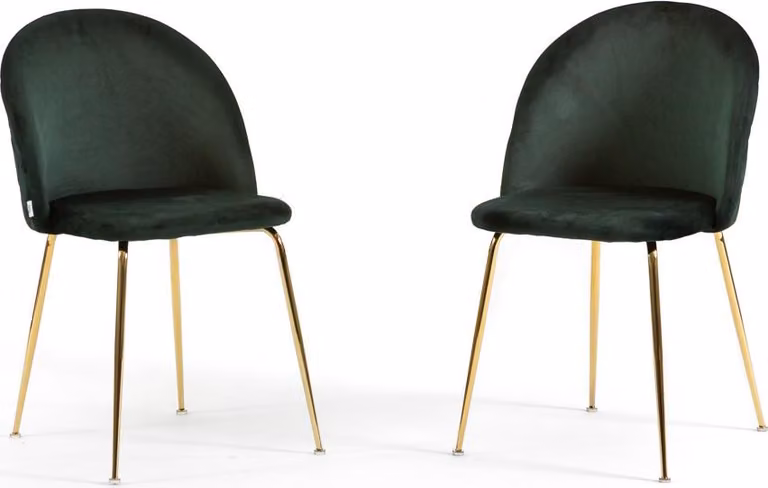 Set di 2 sedie da pranzo imbottite, gambe in metallo, design elegante per cucina, sala da pranzo, bar e ristoranti SARA - Verde scuro/oro