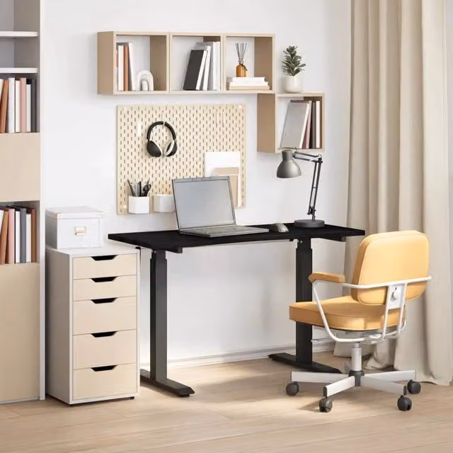Scrivania moderna vidaXL regolabile in altezza con manovella, finitura rovere, colore nero e marrone, L: 120 cm, P: 60 cm
