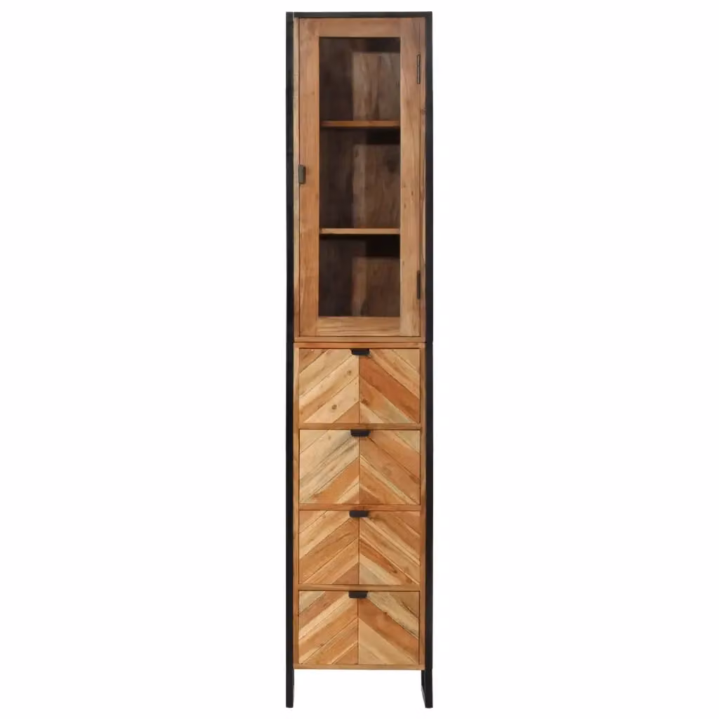 Mobile da Bagno a Parete Industrial vidaXL in Legno di Acacia e Metallo Marrone L: 40 cm, P: 30 cm, H: 190 cm – 2