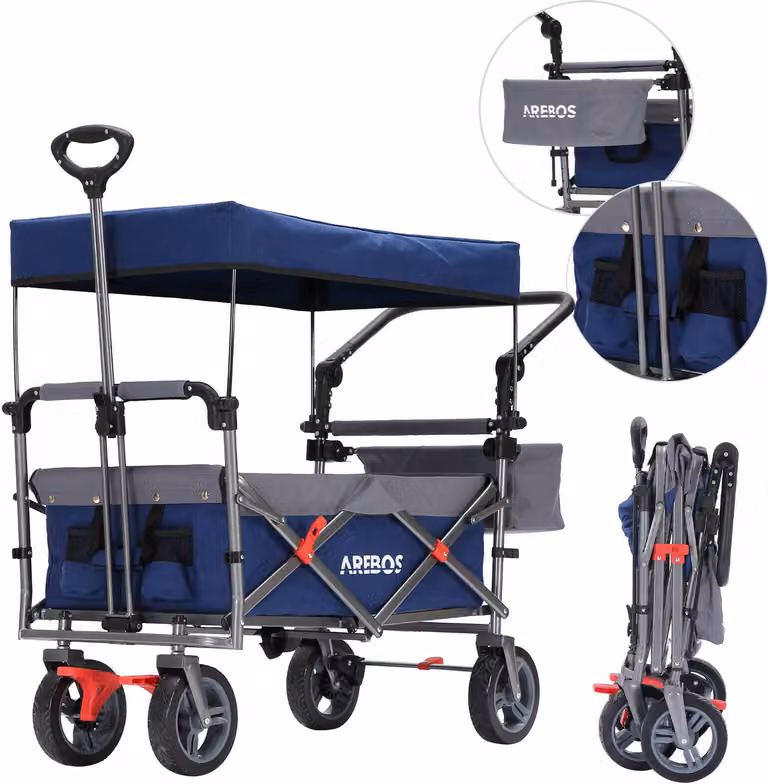 AREBOS Premium Carrello pieghevole Blu | Tetto, Freno, 100 kg