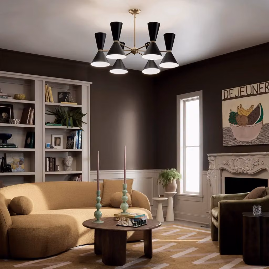 Lampadario a sospensione Art Déco Phix Kichler in metallo nero e oro con 12 coni E27, regolabile in altezza e dimmabile – 2